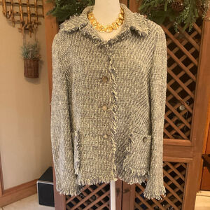 Santorelli Italy Purple Tweed Fringe Jacket Blazer Made in Italy Size 16